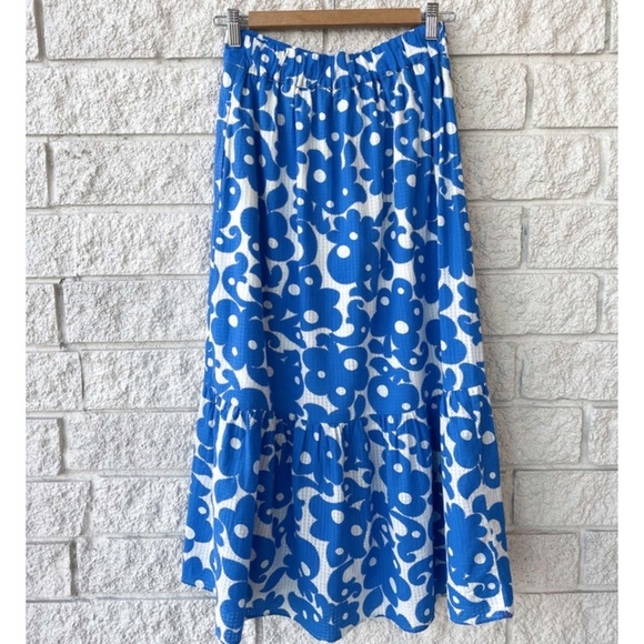 NWT Xirena Taryn Button Front Cotton Midi Skirt in Blue Curls Sz. M - Picture 6 of 8